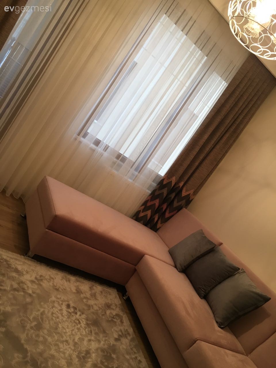 Fon perde, Halı, Oturma Odası, Pembe, Perde