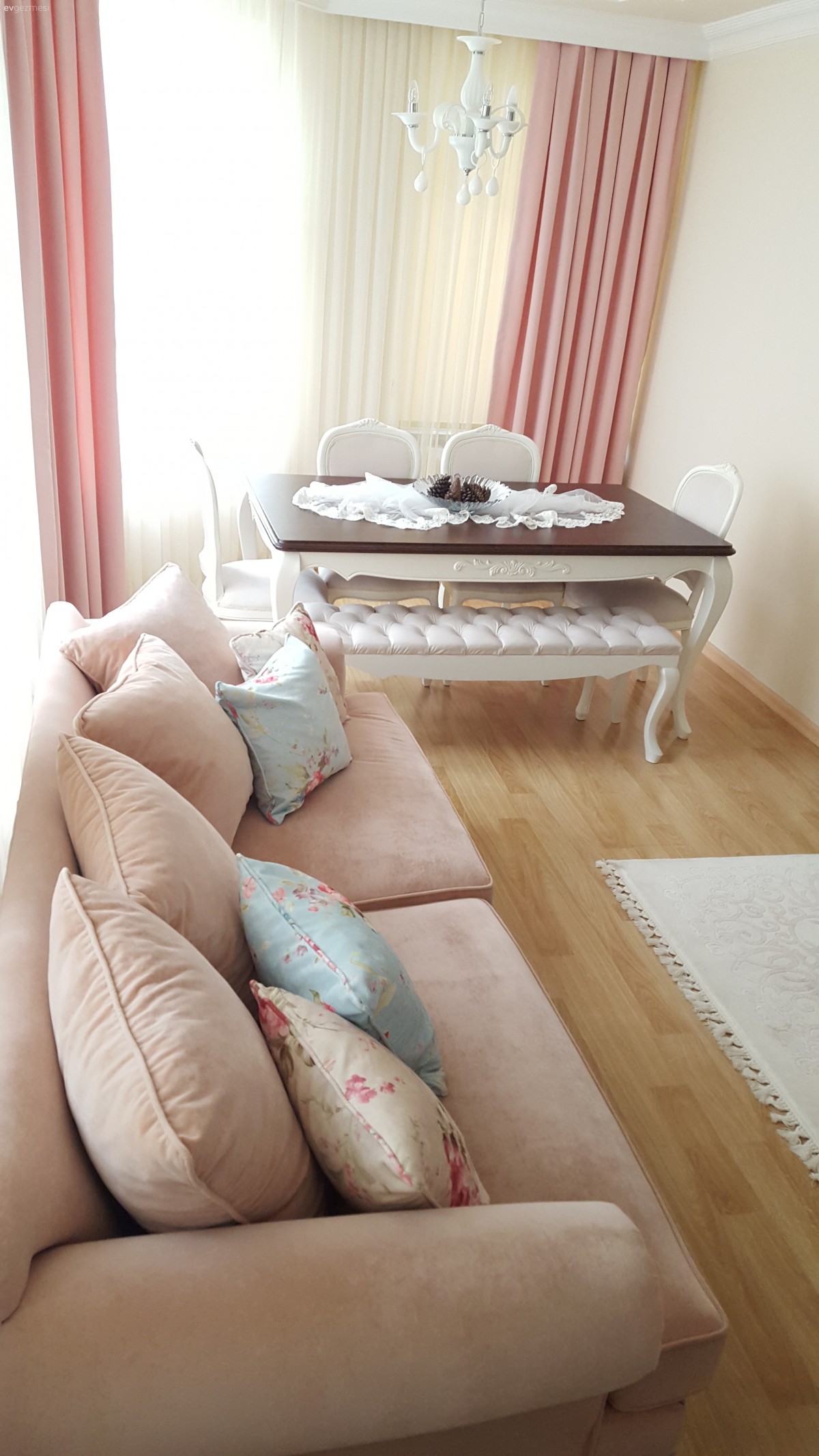 Fon perde, Mavi, Pembe, Salon, Yemek Odası, Perde