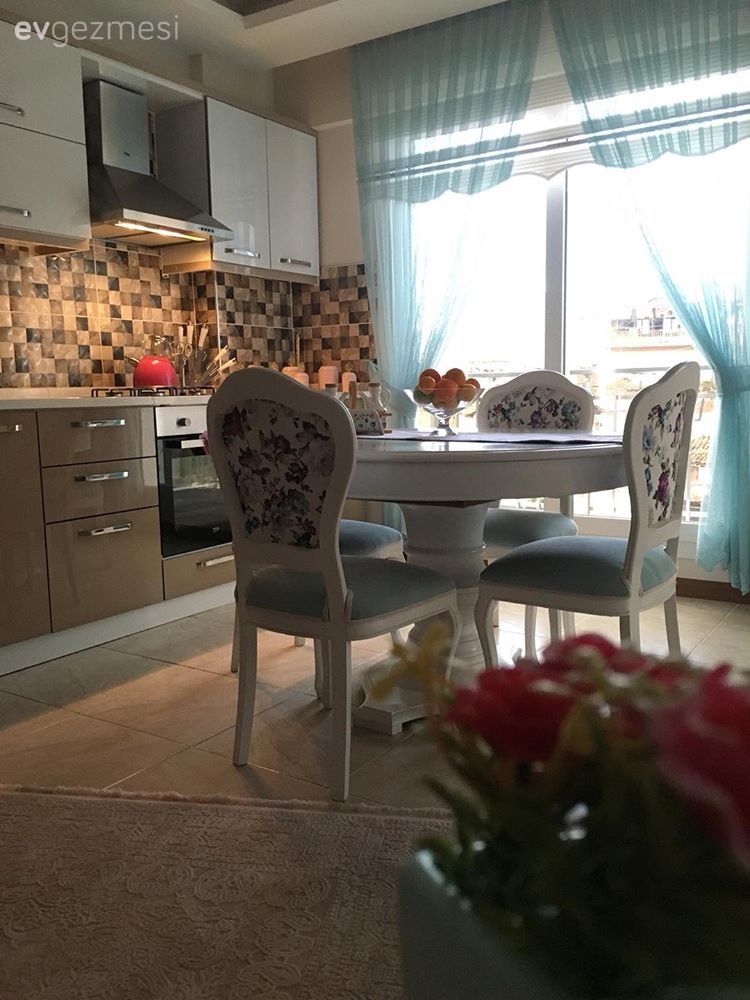 Mutfak, Mutfak masası, Perde, Mavi, Country