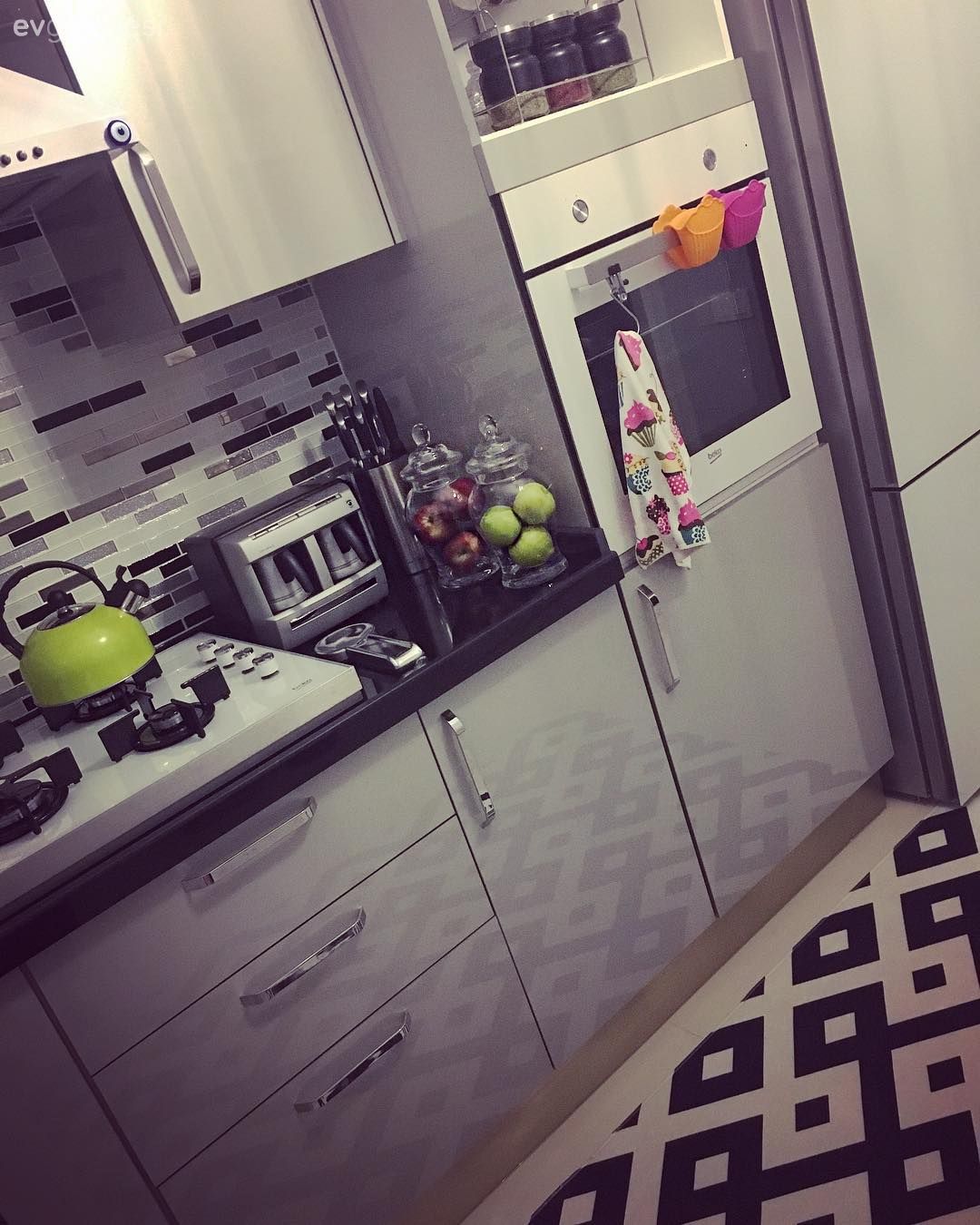 Halı, Mutfak, Siyah- Beyaz