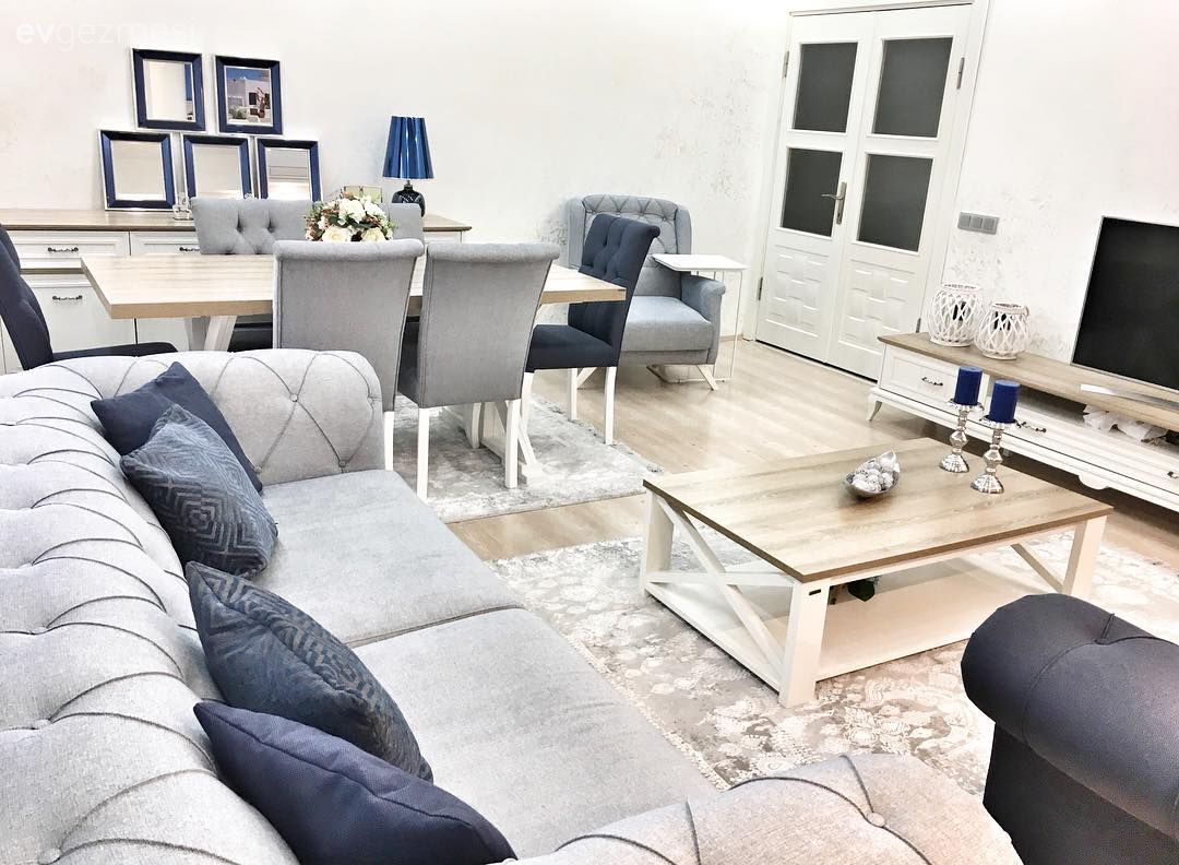 Salon, Gri, Lacivert, Yemek Odası, Tv ünitesi, Orta sehpa, Halı