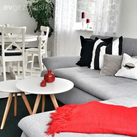 Kırmızı, Salon, Siyah- Beyaz, Yemek Odası