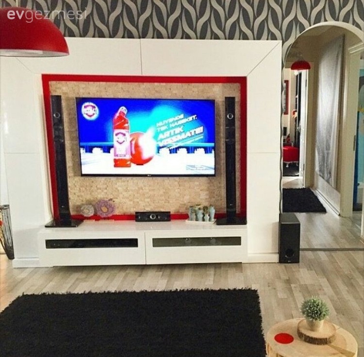 Duvar kağıdı, Kırmızı, Siyah- Beyaz, Tv ünitesi