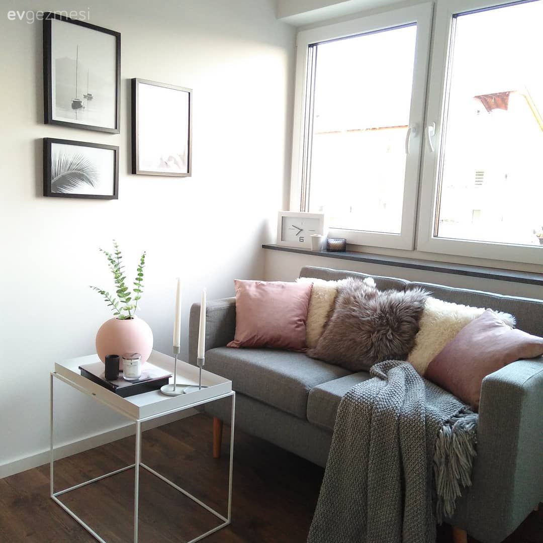 Oturma Odası, Gri, Kırlent, Pembe, Koltuk örtüsü