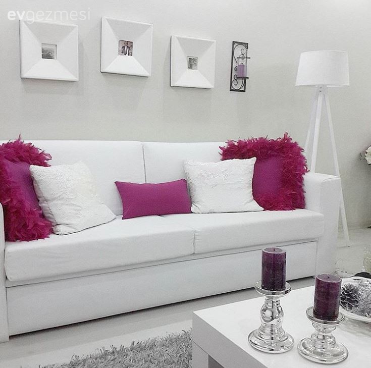 Beyaz, Duvar dekorasyonu, Pembe, Salon, Kırlent