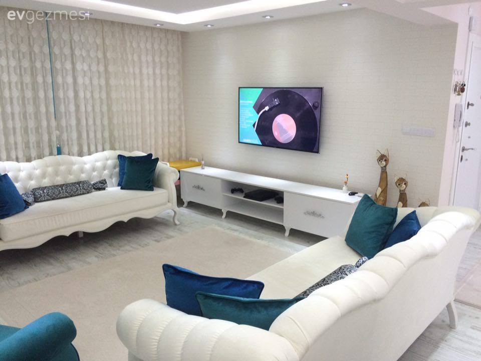 Beyaz, Mavi, Salon, Tv ünitesi