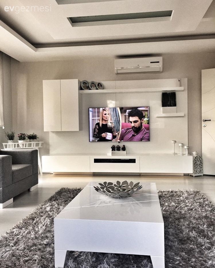 Gri, Halı, Orta sehpa, Oturma Odası, Tv ünitesi