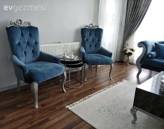 Berjer, Halı, Mavi, Salon, Yan sehpa