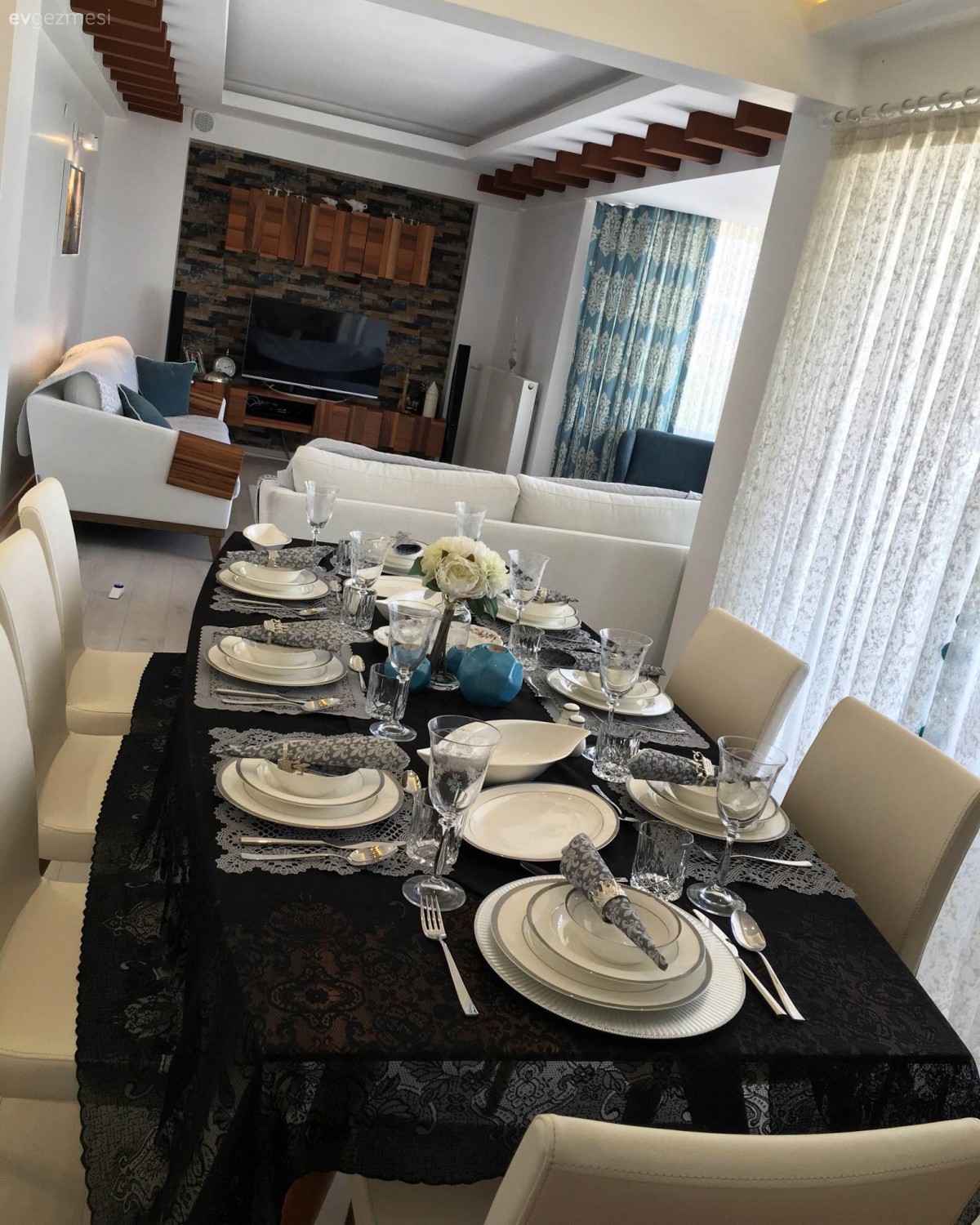 Beyaz, Salon, Sunum, Tv ünitesi, Yemek Odası