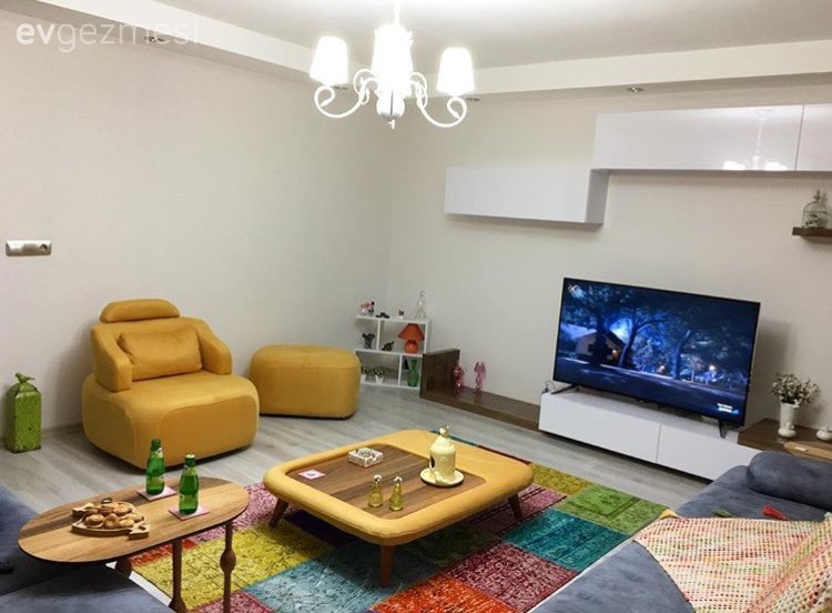 Berjer, Halı, Salon, Sarı, Tv ünitesi