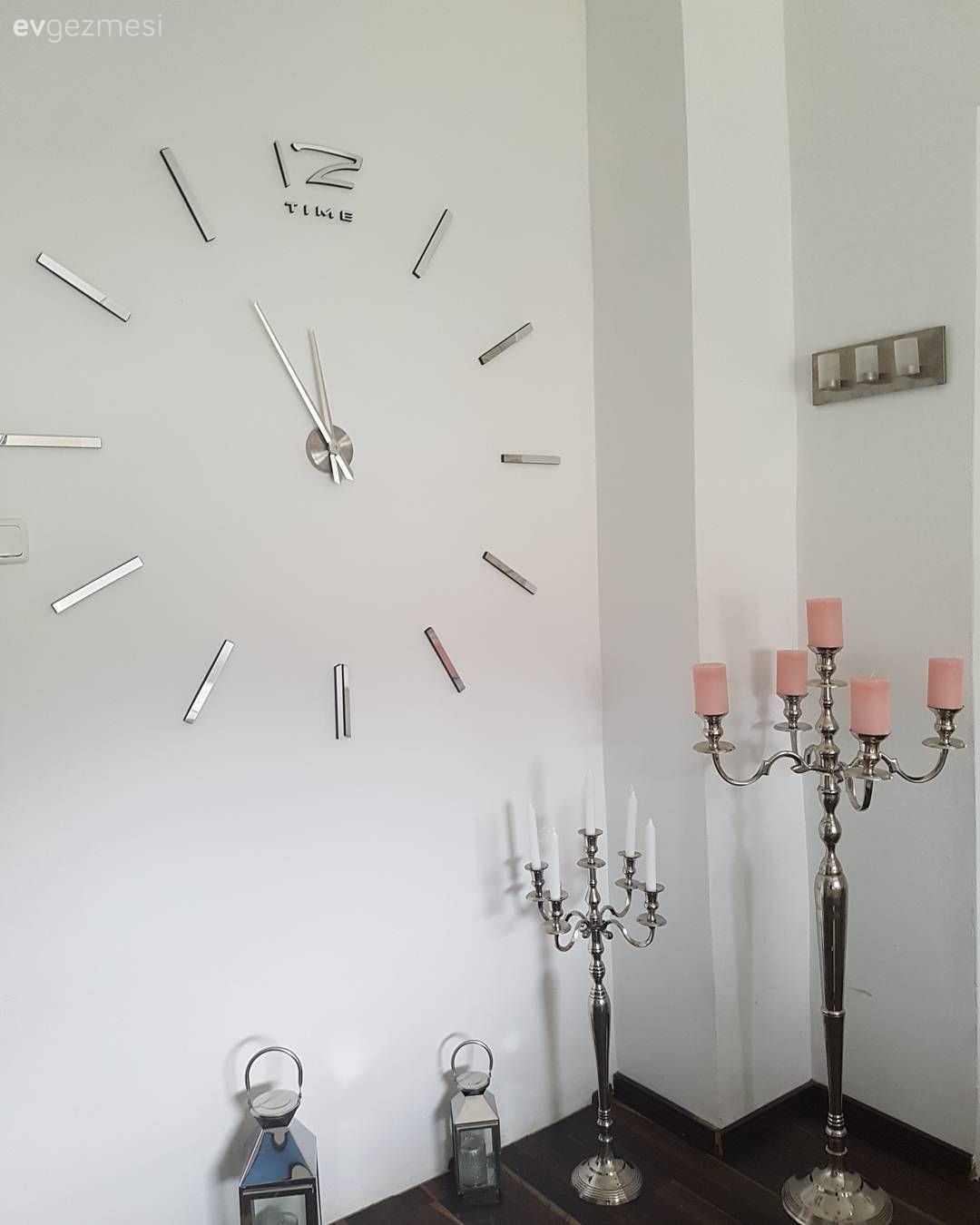 Duvar dekorasyonu, Gümüş, Pembe, Duvar saati, Şamdan