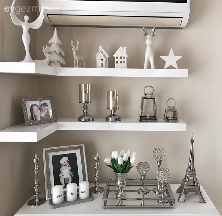 Dekoratif Objeler, Gümüş, Duvar rafı, Salon