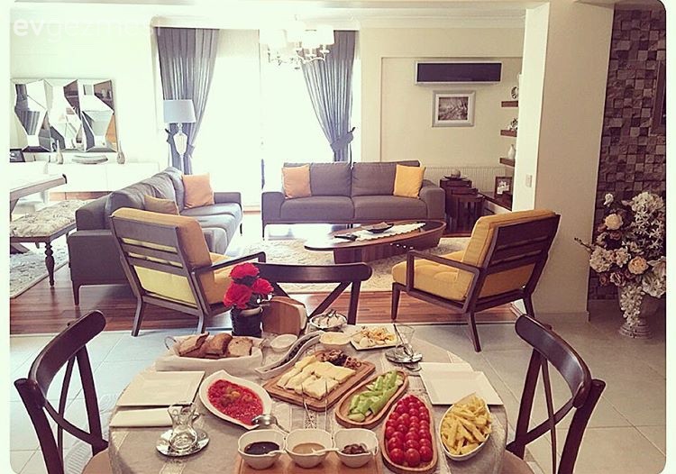 Ahşap Mobilya, Amerikan Mutfak, Kahverengi, Salon, Sarı, Sunum