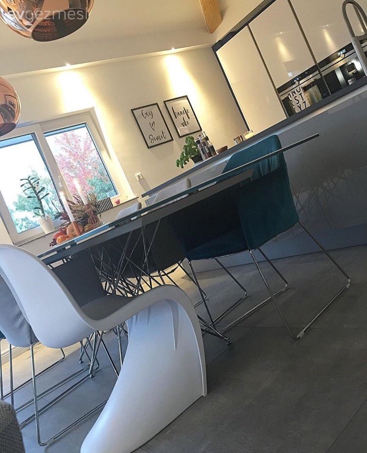 Amerikan Mutfak, Beyaz mutfak, Mavi, Modern, Mutfak, Yemek Odası