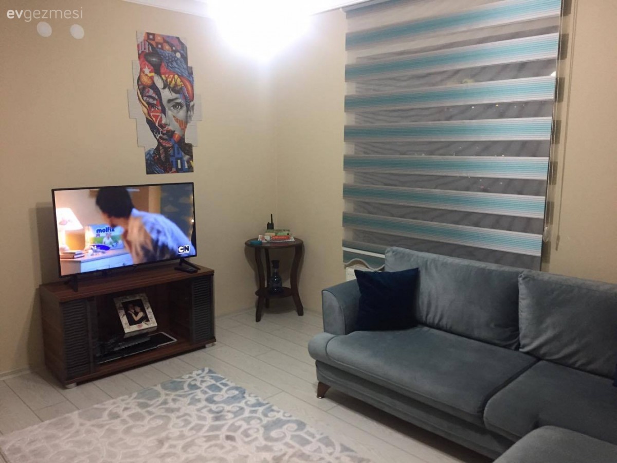 Gri, Halı, Köşe koltuk, Salon, Tv ünitesi