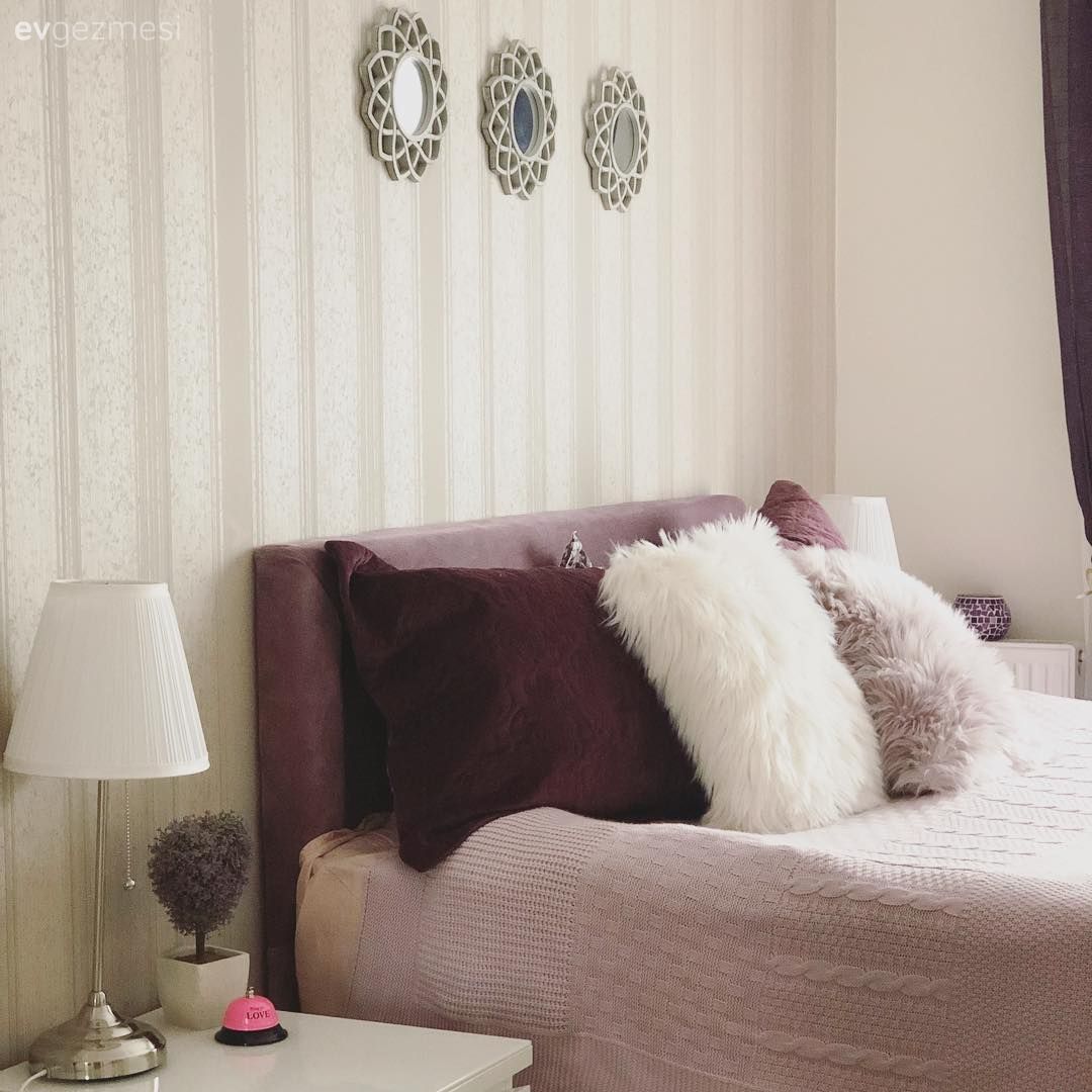 Yatak Odası, Çizgili desen, Abajur, Mor