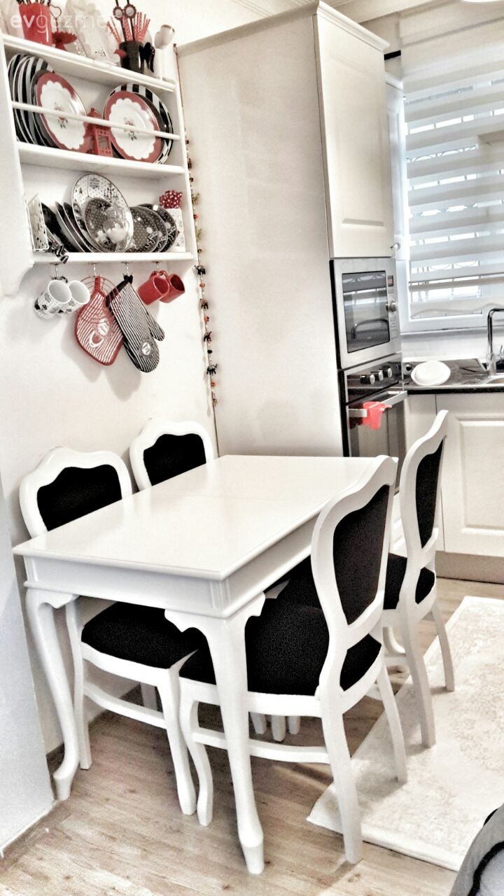 Beyaz mutfak, Kırmızı, Mutfak, Mutfak masası, Siyah- Beyaz, Terek