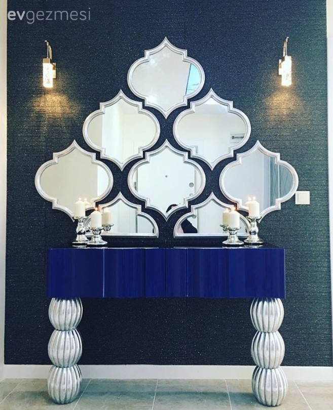 Antre, Aydınlatma, Ayna, Dresuar, Duvar dekorasyonu, Lacivert