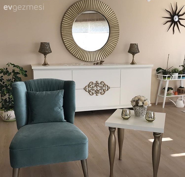 Ayna, Berjer, Konsol, Mavi, Salon, Yan sehpa