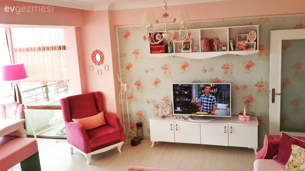 Berjer, Duvar kağıdı, Pembe, Salon, Tv ünitesi