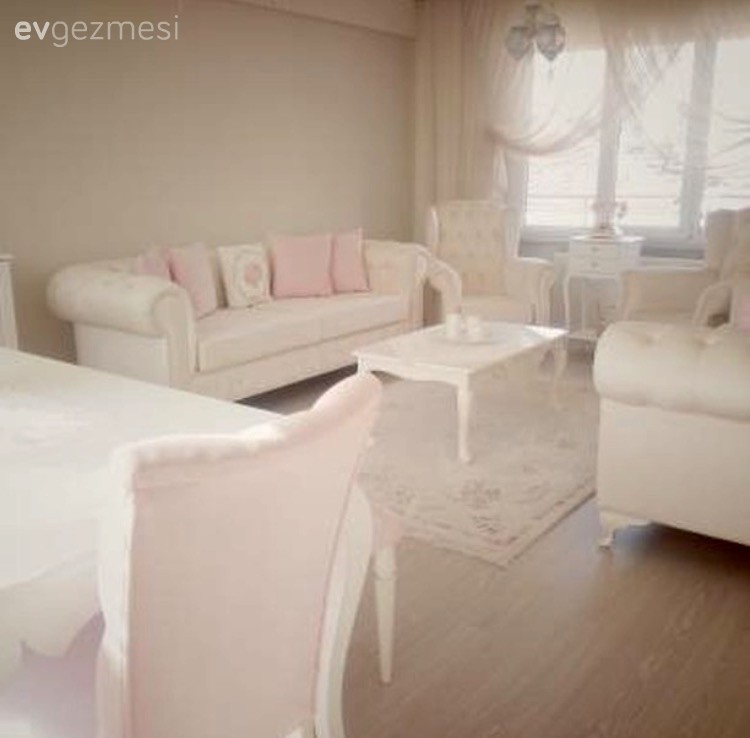 Beyaz, Chesterfield, Country, Halı, Orta sehpa, Pembe, Salon, Yemek Odası