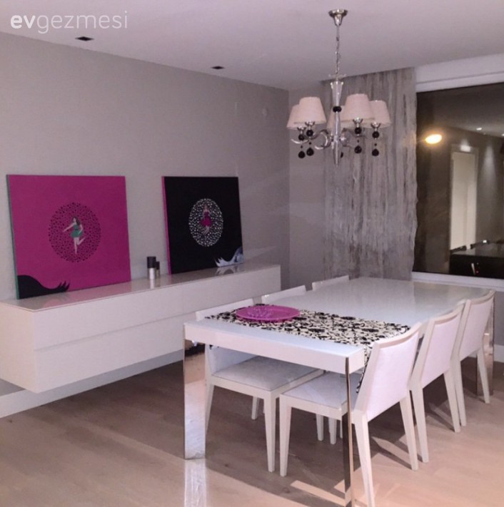 Beyaz, Duvar dekorasyonu, Pembe, Siyah, Mutfak masası