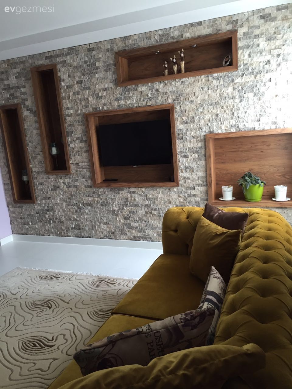 Ahşap Mobilya, Duvar Nişleri, Oturma Odası, Sarı