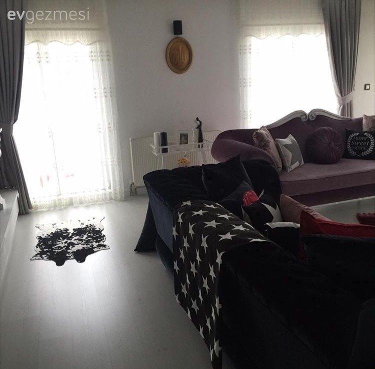 Mor, Perde, Salon, Siyah