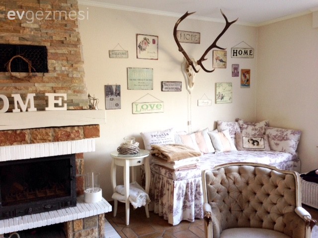 Berjer, Duvar dekorasyonu, Krem, Salon, Şömine