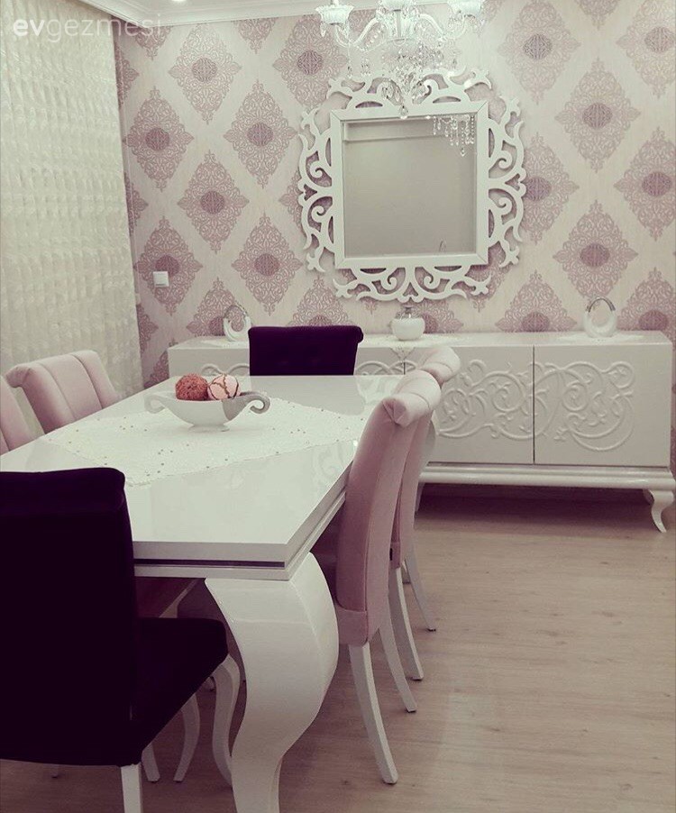 Ayna, Duvar kağıdı, Konsol, Mor, Pembe, Salon, Yemek Odası