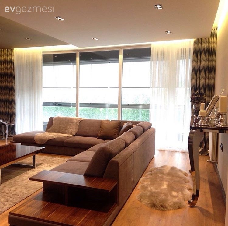 Dresuar, Gri, Köşe koltuk, Perde, Salon