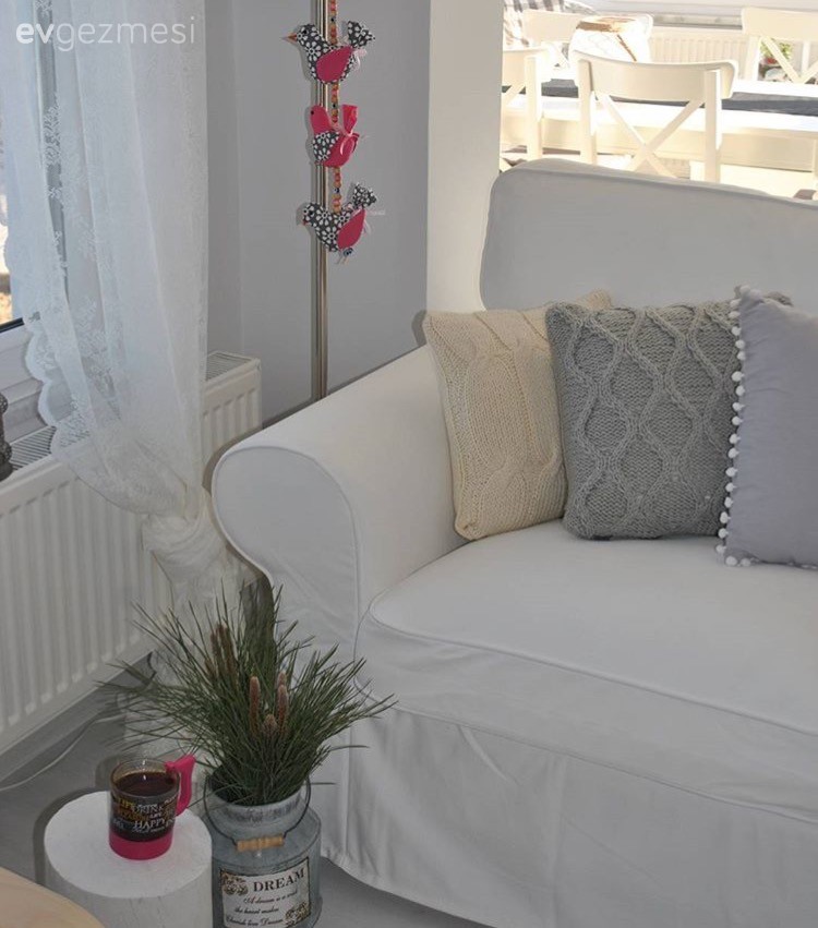 Beyaz, Ikea, Salon, Kırlent