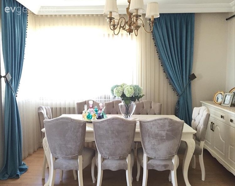 Avize, Fon perde, Gri, Mavi, Salon, Perde, Aydınlatma