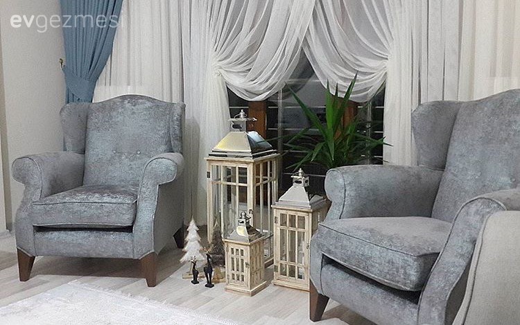 Berjer, Gri, Halı, Perde, Şamdan