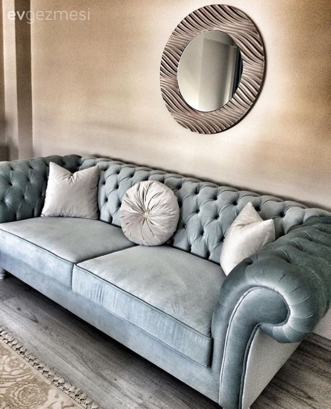 Ayna, Chesterfield, Mavi, Salon