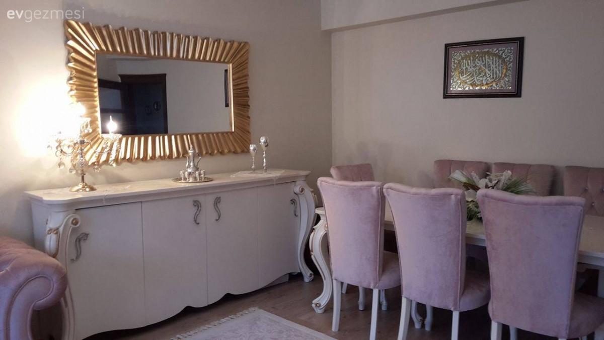 Altın, Ayna, Konsol, Pembe, Salon, Yemek Odası