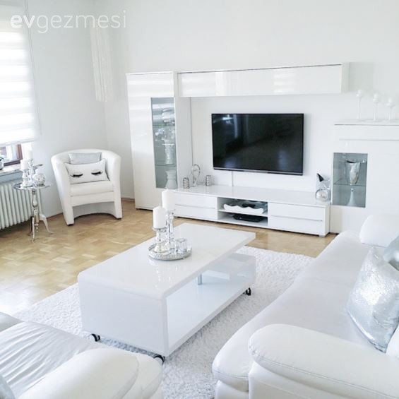 Beyaz, Salon, Sehpa, Tv ünitesi