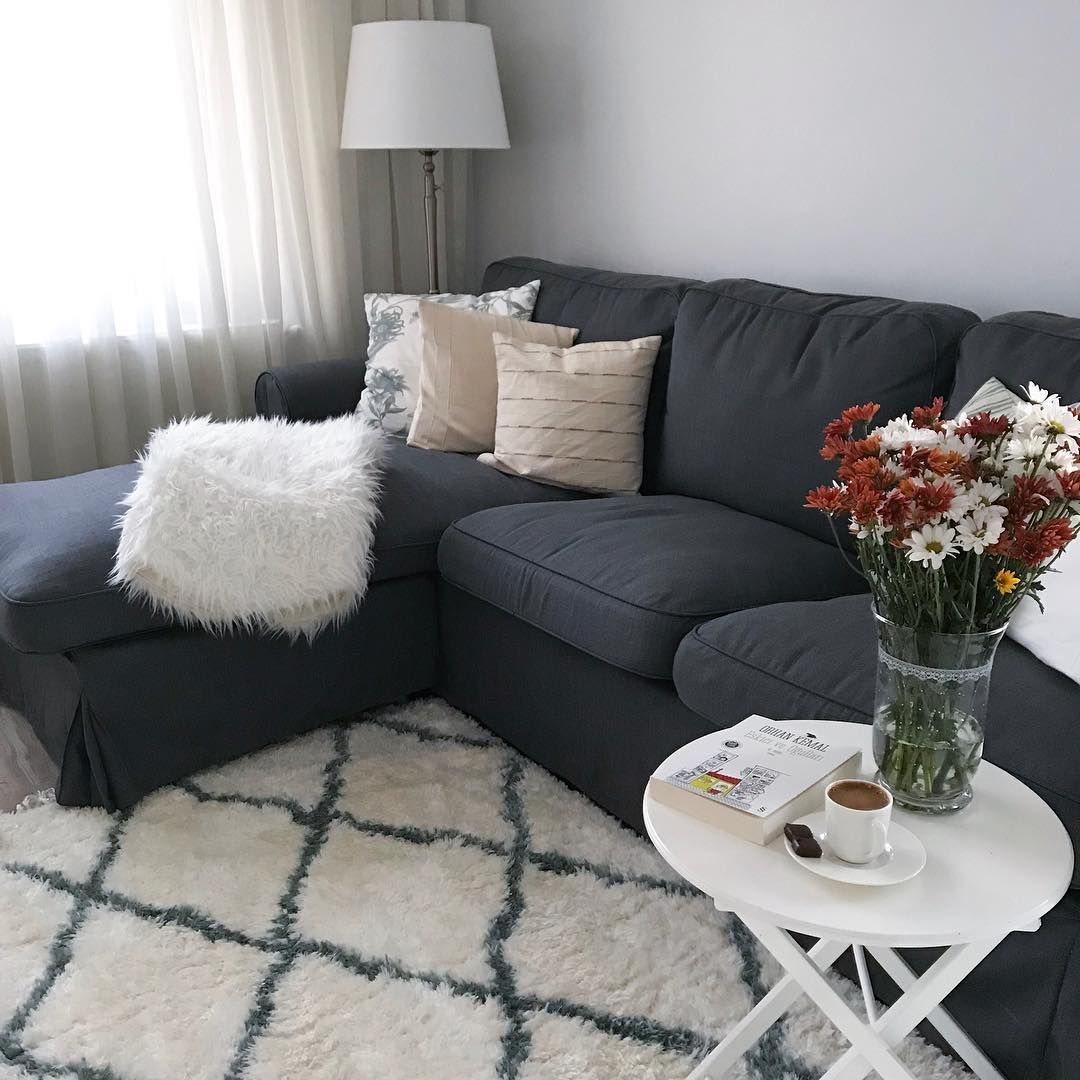 Oturma Odası, Halı, Beni Ourein, Köşe koltuk, Gri, Antrasit  , Çiçekler