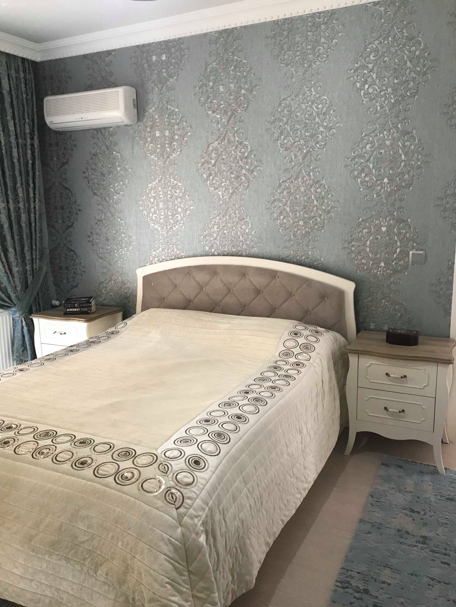 Yatak Odası, Damask desen, Duvar kağıdı, Yeşil