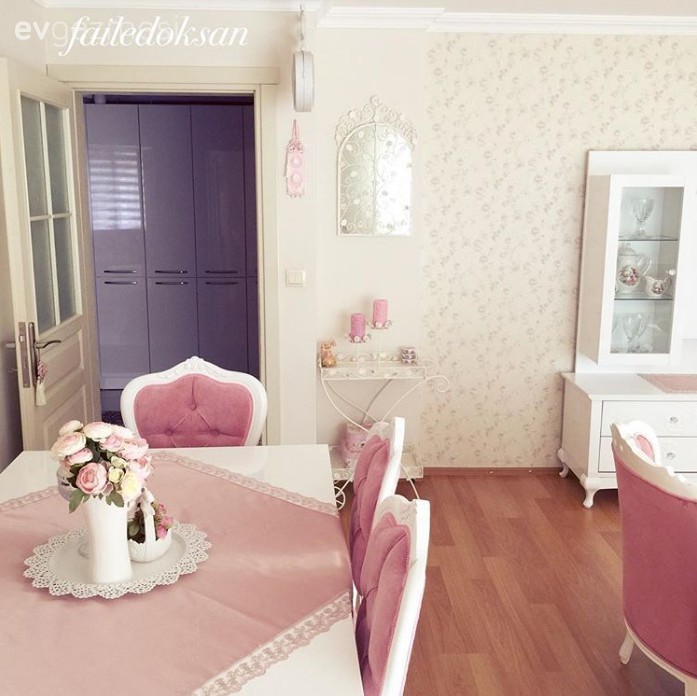 Beyaz, Pembe, Salon, Yemek Odası