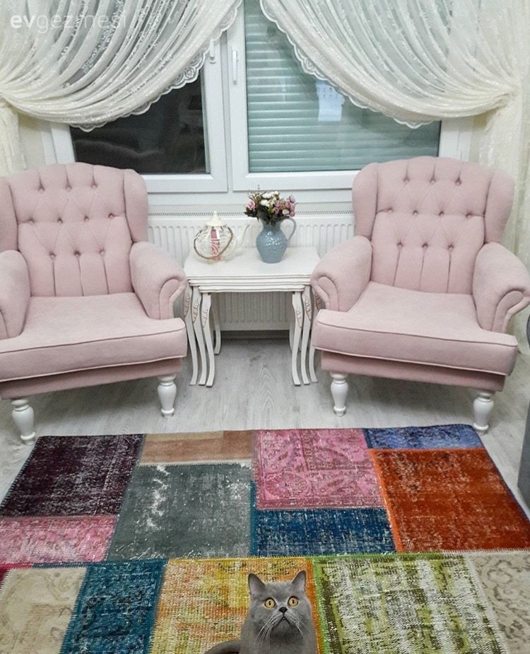 Berjer, Halı, Oturma Odası, Pembe, Perde