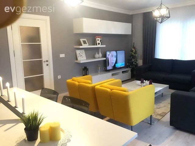 Berjer, Gri, Salon, Sarı, Tv ünitesi