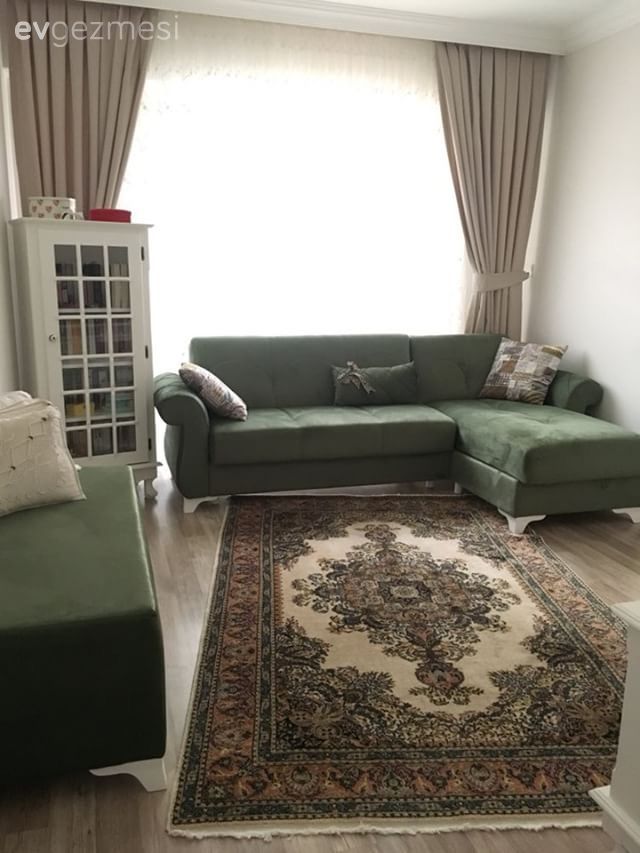 Oturma Odası, Fon perde, Yeşil, Halı