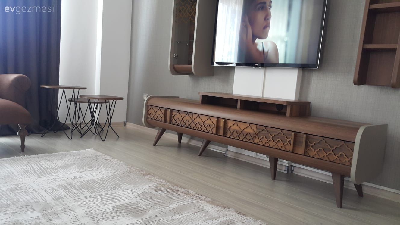 Tv ünitesi, Ahşap Mobilya, Salon, Vivense.com, Zigon sehpa, Halı