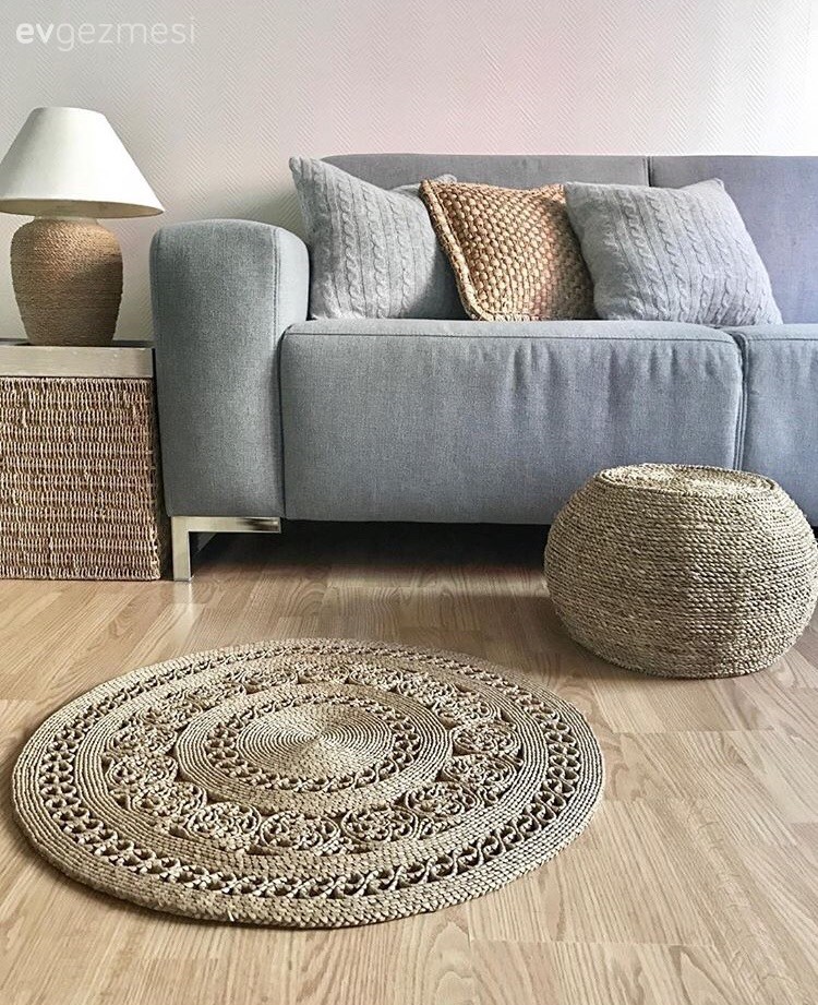 Abajur, Gri, Halı, Mavi, Puf, Salon, Yan sehpa, Aydınlatma, Kırlent