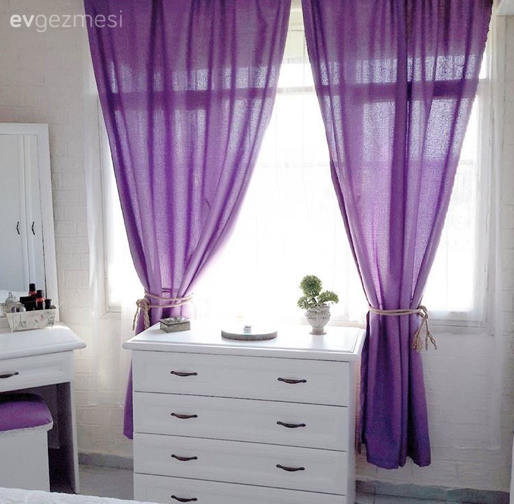 Fon perde, Kendin Yap, Mobilya boyama, Mor, Öncesi / Sonrası, Perde