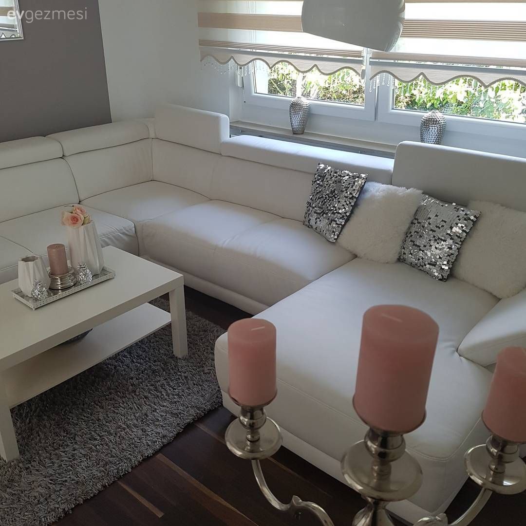 Gümüş, Köşe koltuk, Mum, Pembe, Salon, Kırlent
