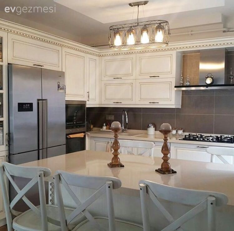 Avize, Beyaz mutfak, Mutfak, Ada mutfak, Aydınlatma