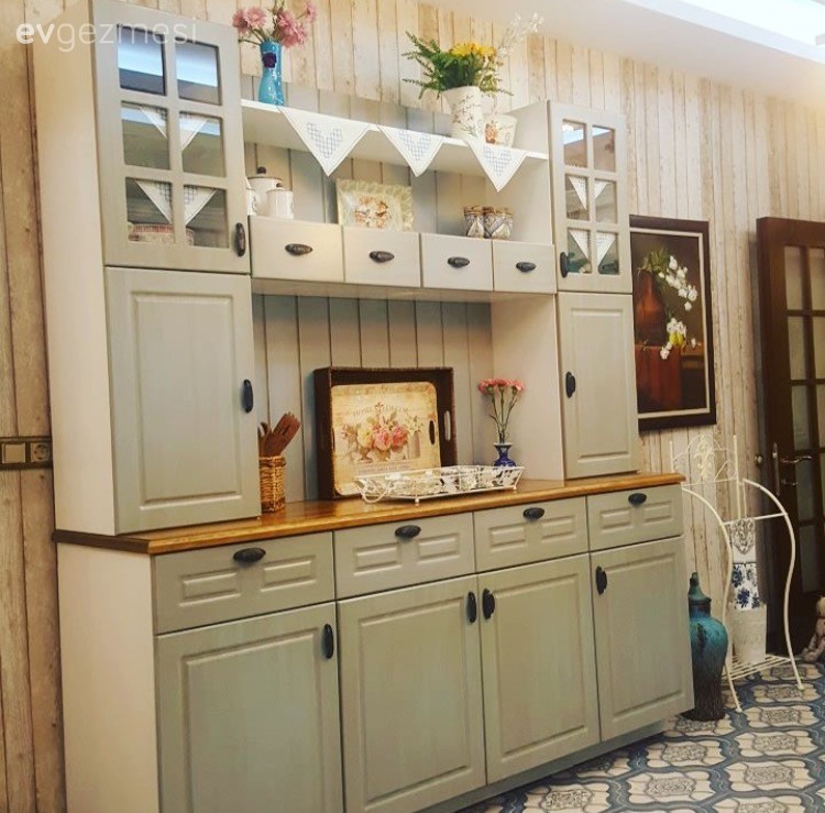 Beyaz mutfak, Country mutfak, Mavi, Mutfak