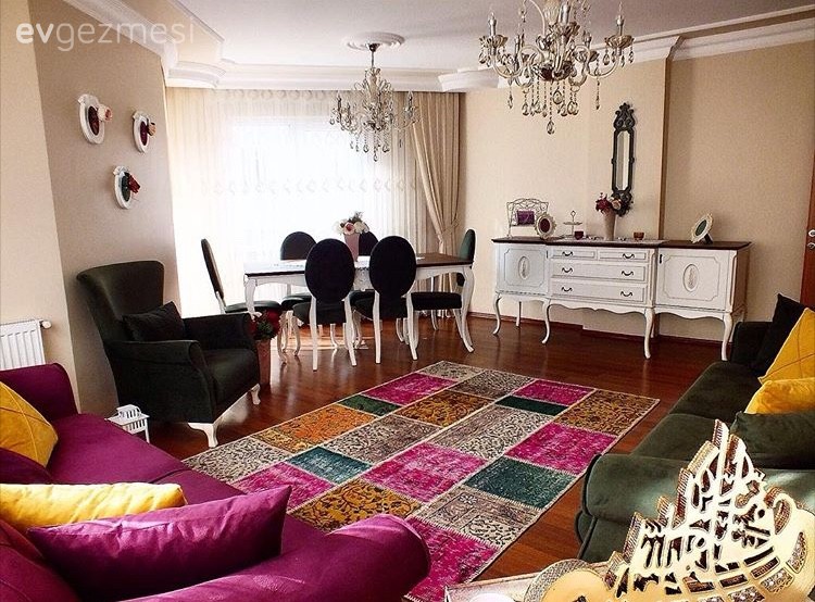 Avize, Halı, Konsol, Mor, Salon, Yemek Odası, Yeşil, Aydınlatma